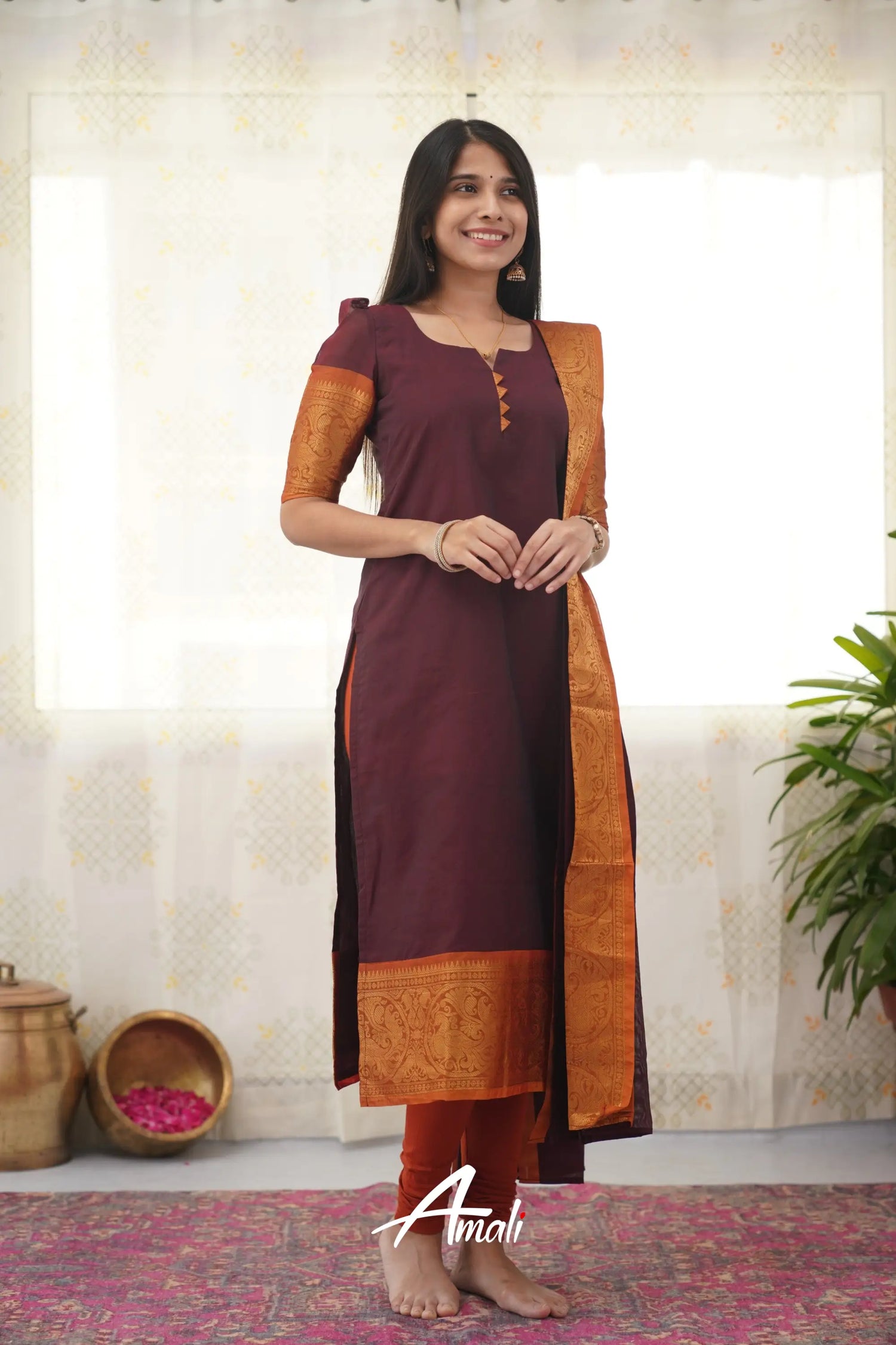 Meera Maroon Shade And Dark Mustard Tone Cotton Salwar Salwar