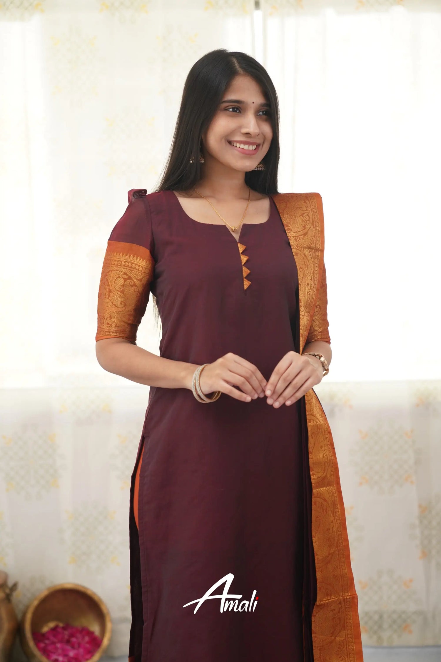 Meera Maroon Shade And Dark Mustard Tone Cotton Salwar Salwar