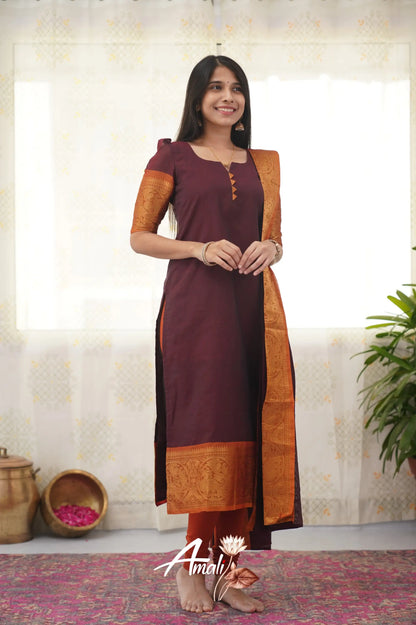 Meera Maroon Shade And Dark Mustard Tone Cotton Salwar Salwar