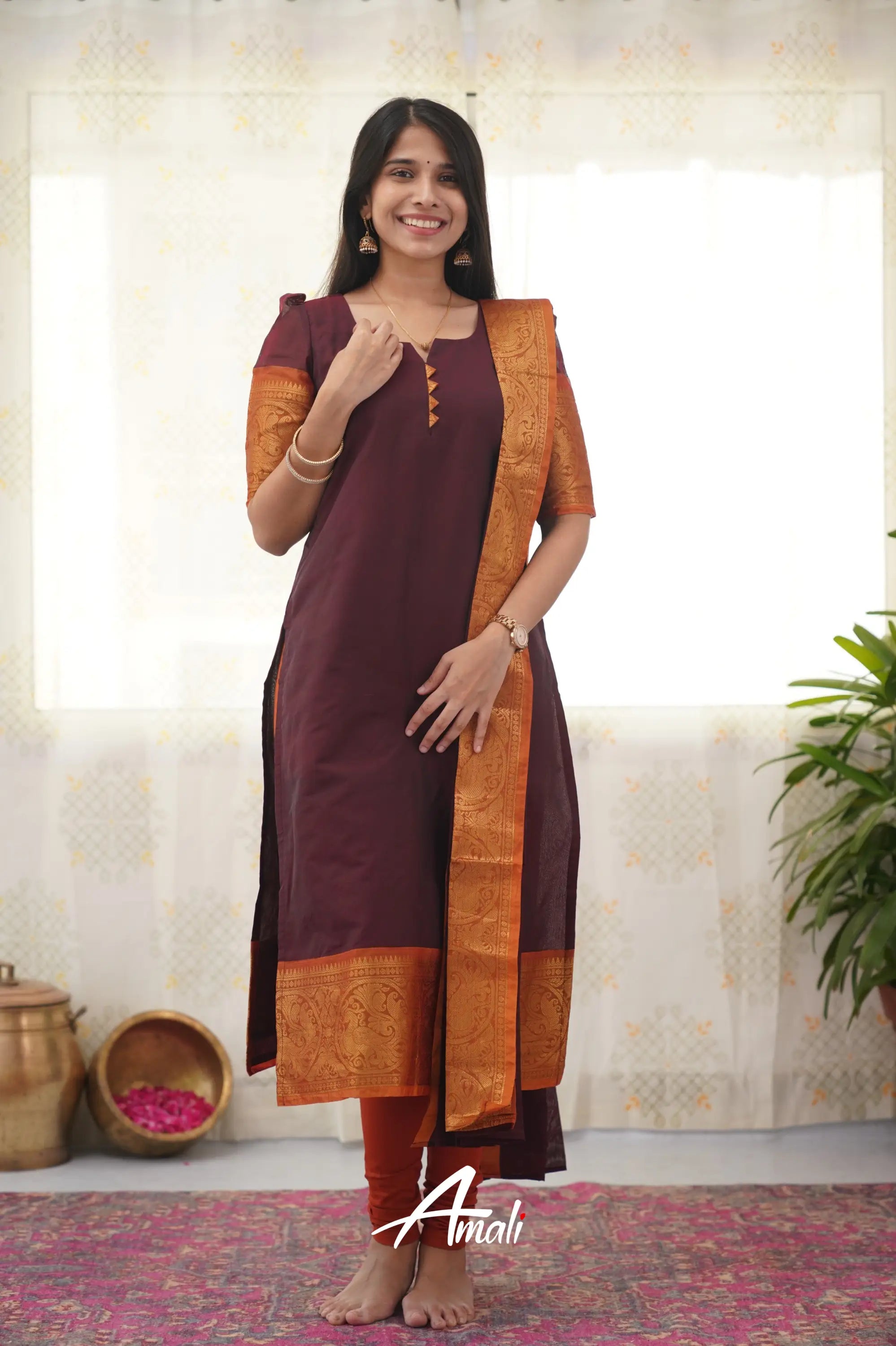 Meera Maroon Shade And Dark Mustard Tone Cotton Salwar Salwar