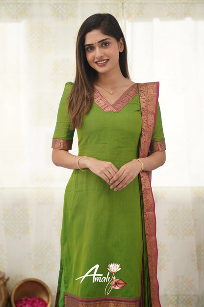 Meera Parrot Green Shade And Pink Tone Cotton Salwar Salwar