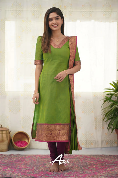 Meera Parrot Green Shade And Pink Tone Cotton Salwar Salwar