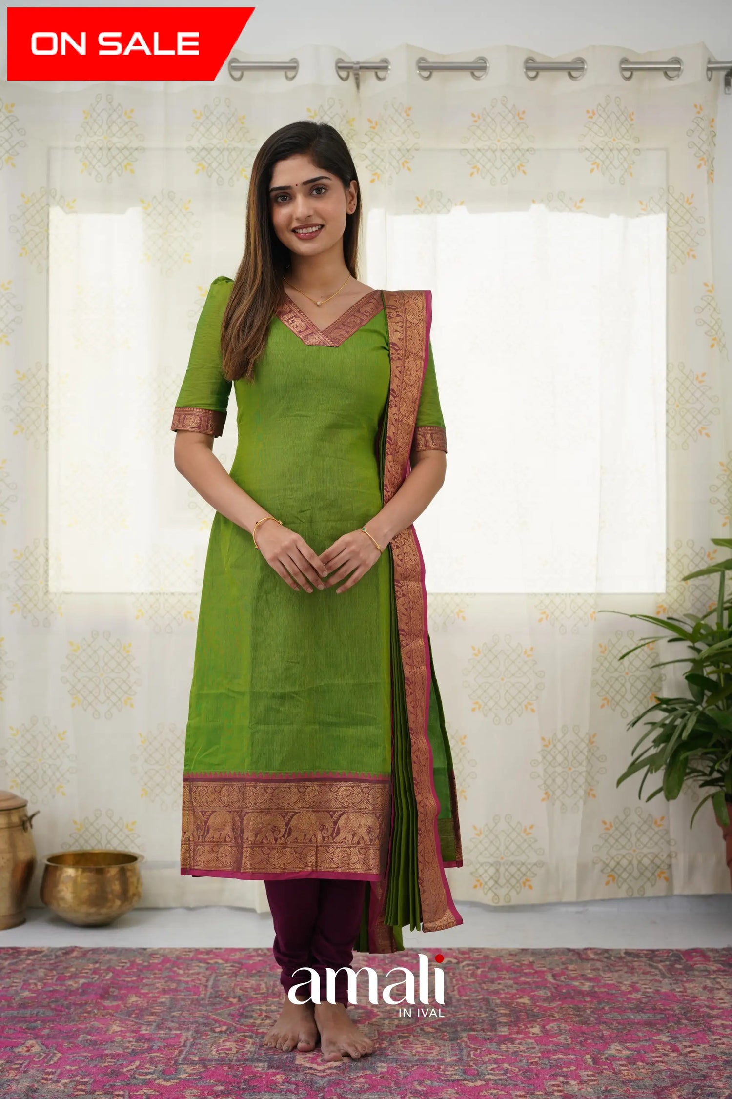 Meera Parrot Green Shade And Pink Tone Cotton Salwar Salwar