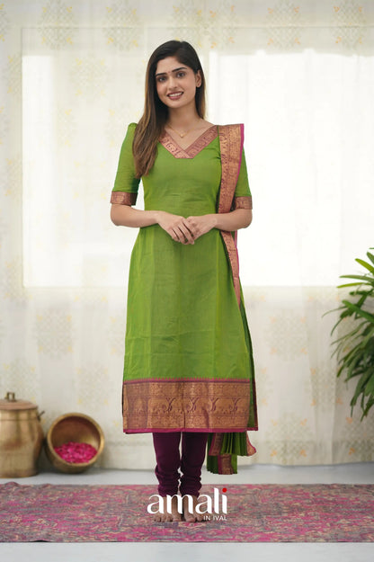 Meera Parrot Green Shade And Pink Tone Cotton Salwar Salwar