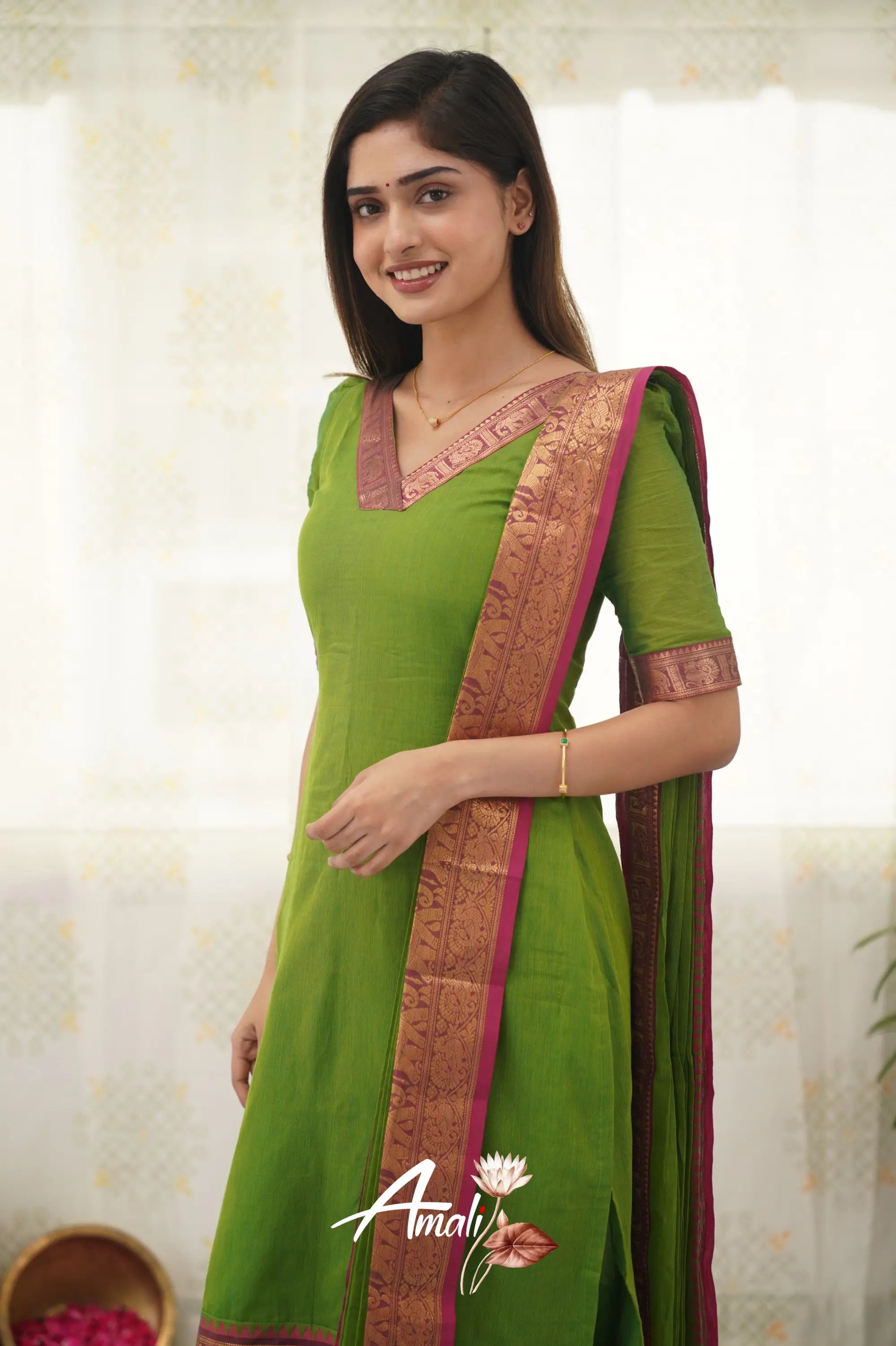 Meera Parrot Green Shade And Pink Tone Cotton Salwar Salwar