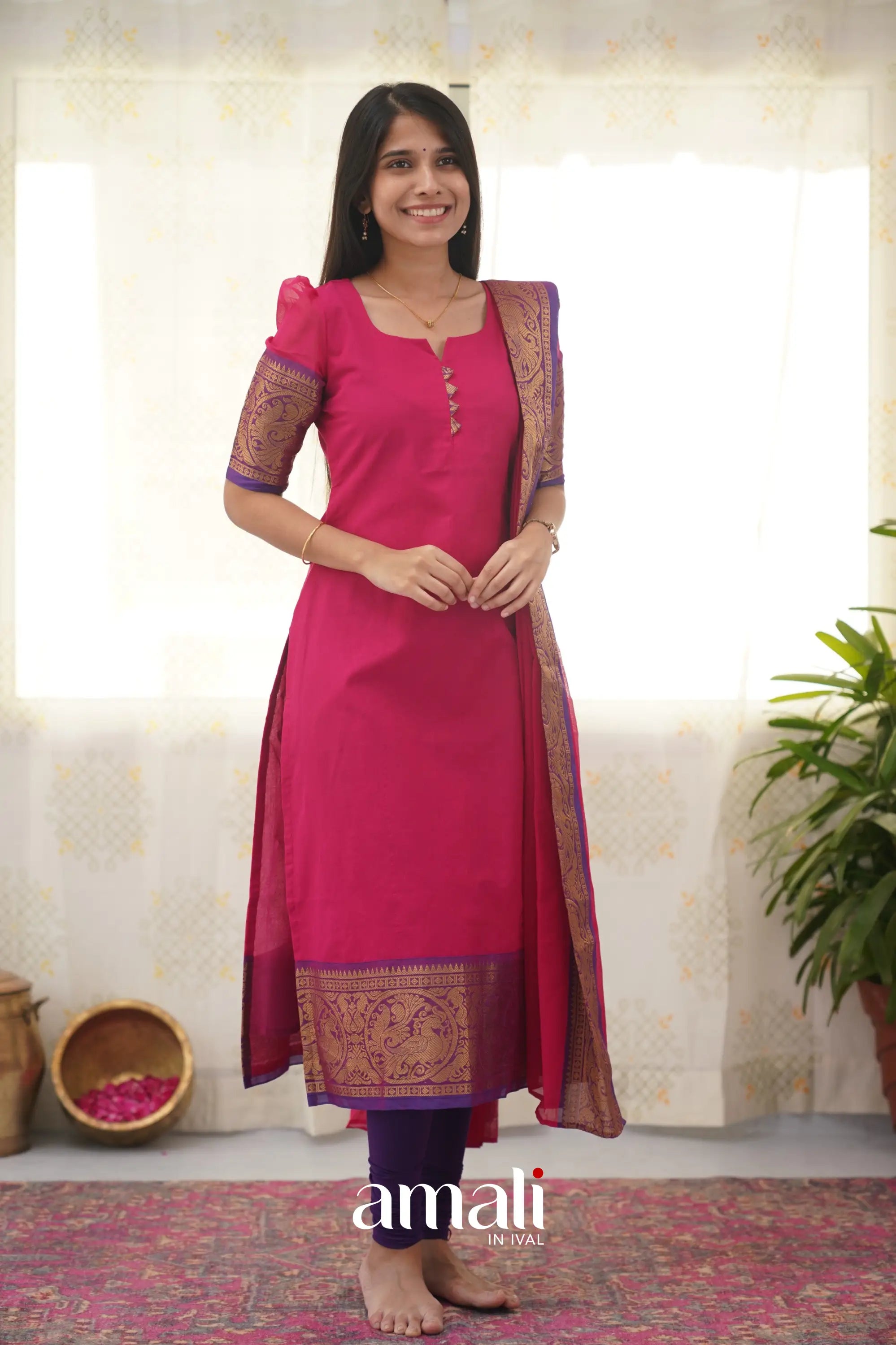 Meera Pink Shade And Purple Tone Cotton Salwar Salwar