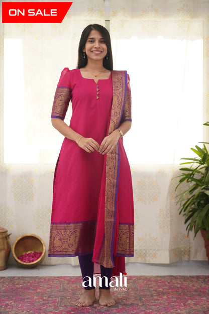 Meera Pink Shade And Purple Tone Cotton Salwar Salwar