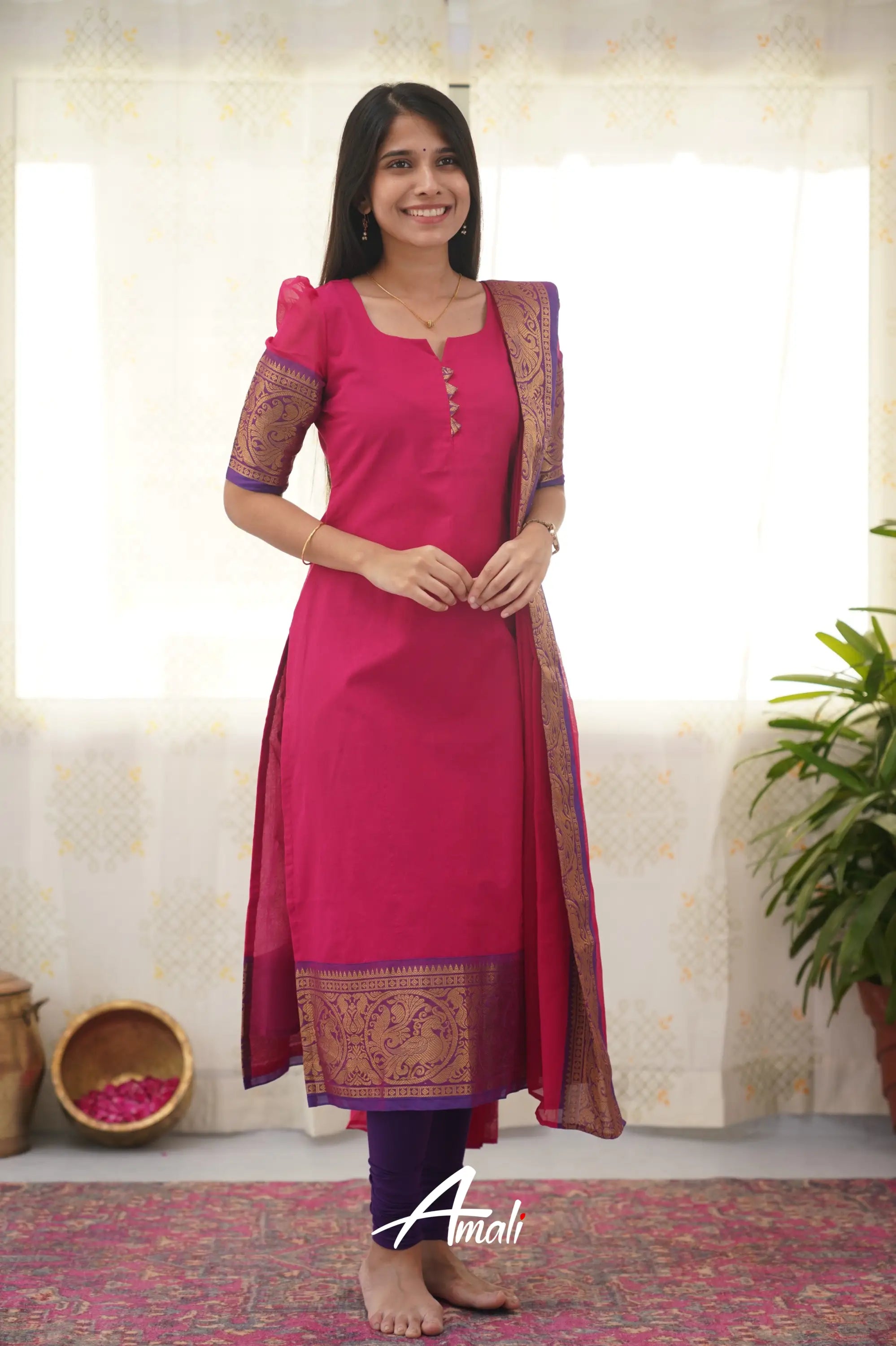 Meera Pink Shade And Purple Tone Cotton Salwar Salwar