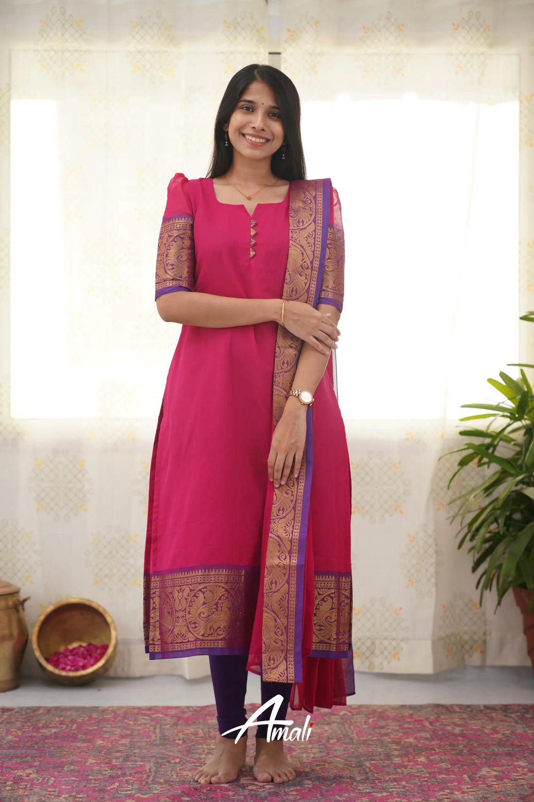 Meera Pink Shade And Purple Tone Cotton Salwar Salwar