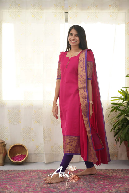 Meera Pink Shade And Purple Tone Cotton Salwar Salwar