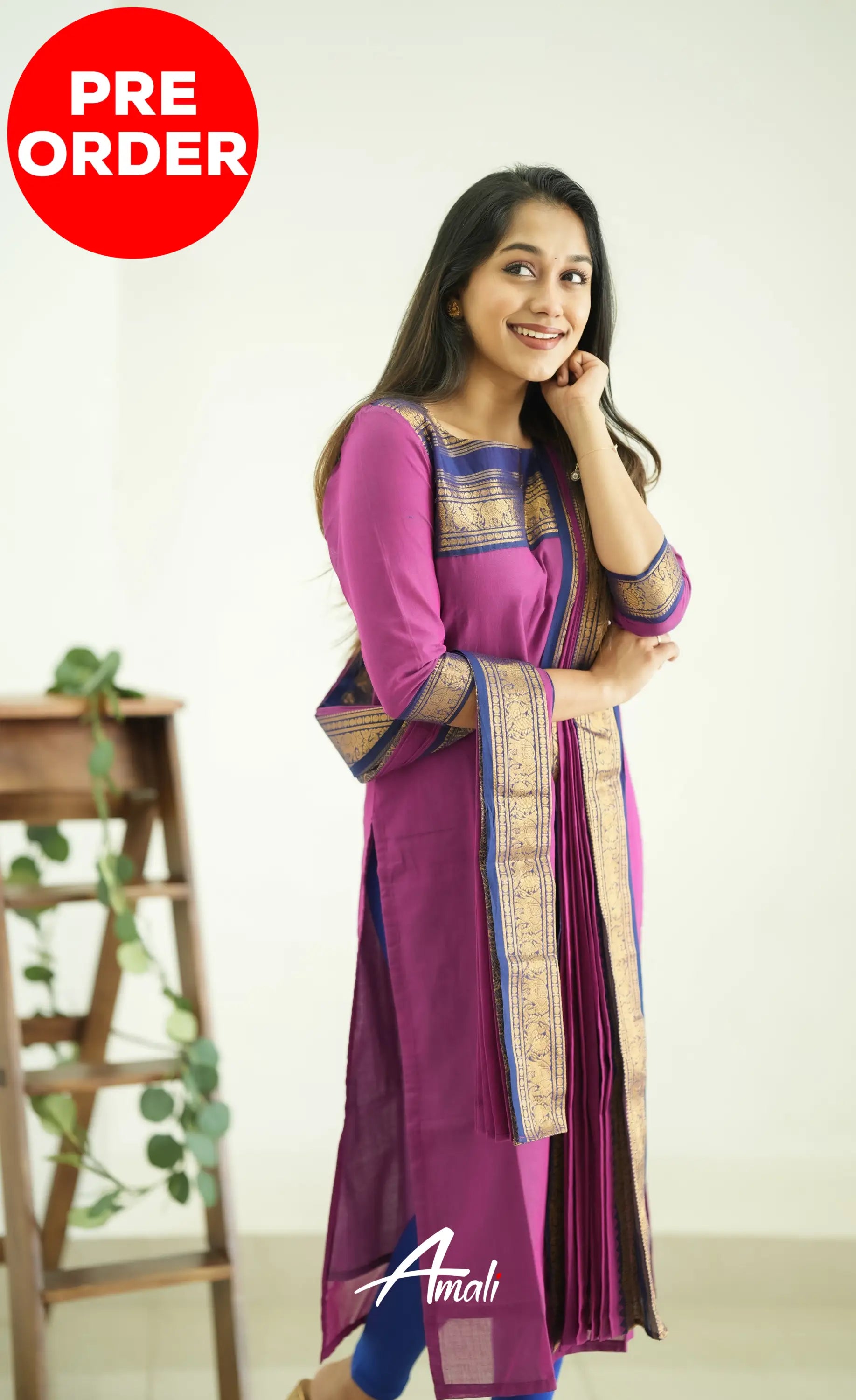 Meera Pinkish Magenta Tone And Navy Blue Shade Cotton Salwar Salwar