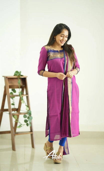 Meera Pinkish Magenta Tone And Navy Blue Shade Cotton Salwar Salwar