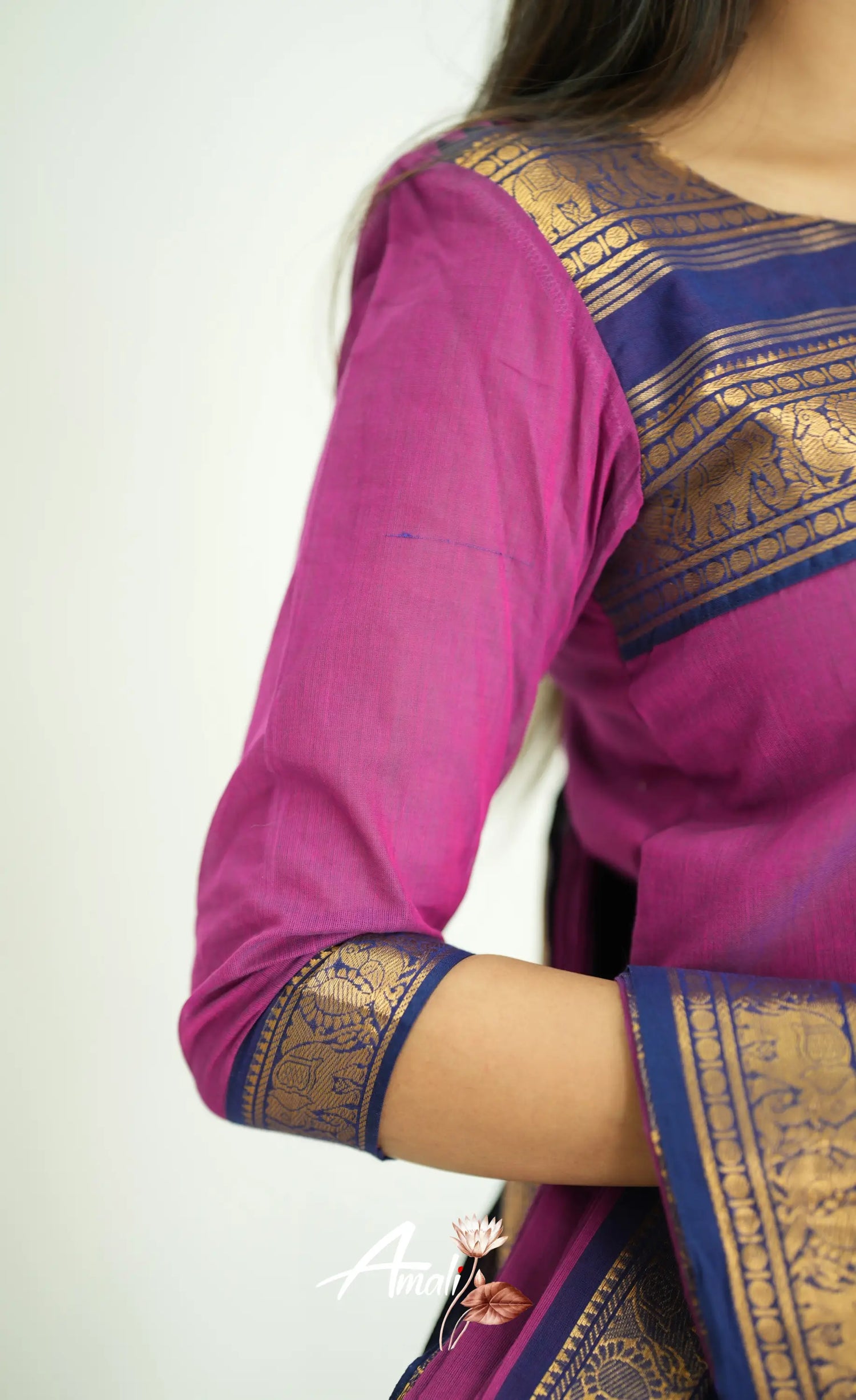 Meera Pinkish Magenta Tone And Navy Blue Shade Cotton Salwar Salwar