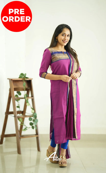 Meera Pinkish Magenta Tone And Navy Blue Shade Cotton Salwar Salwar