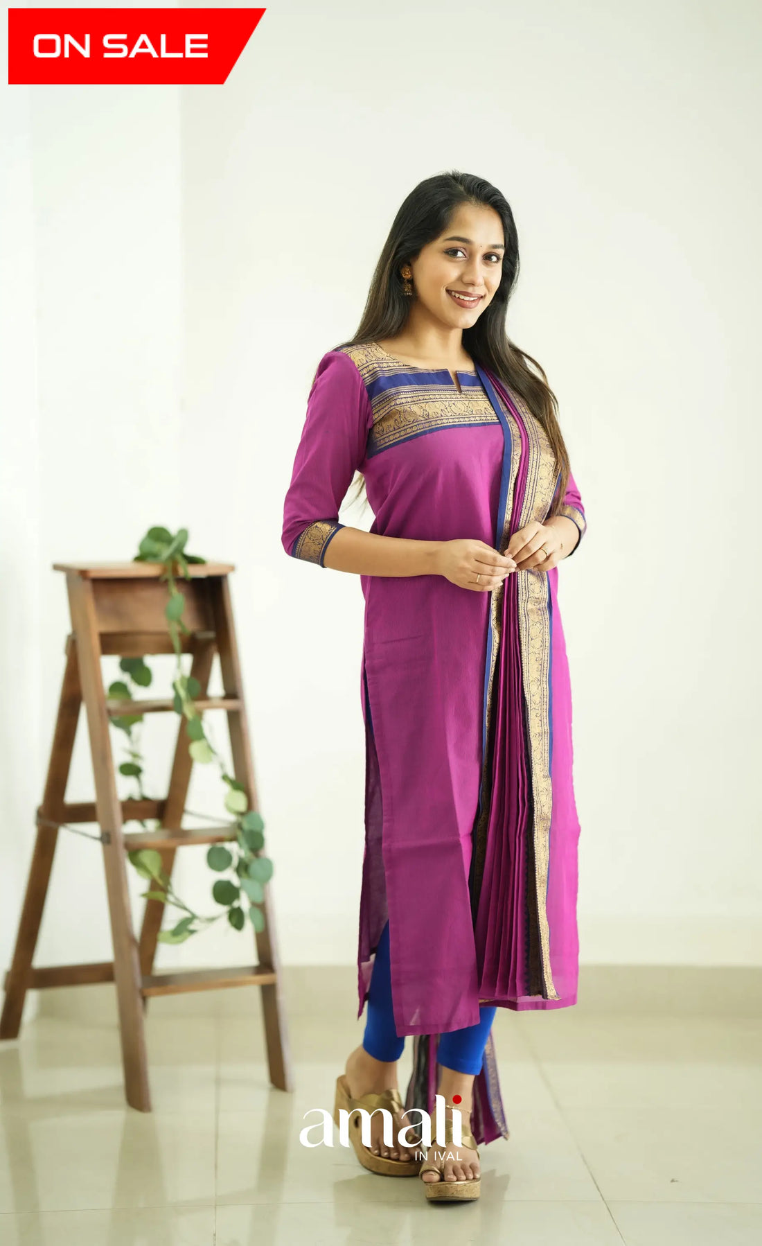 Meera Pinkish Magenta Tone And Navy Blue Shade Cotton Salwar Salwar