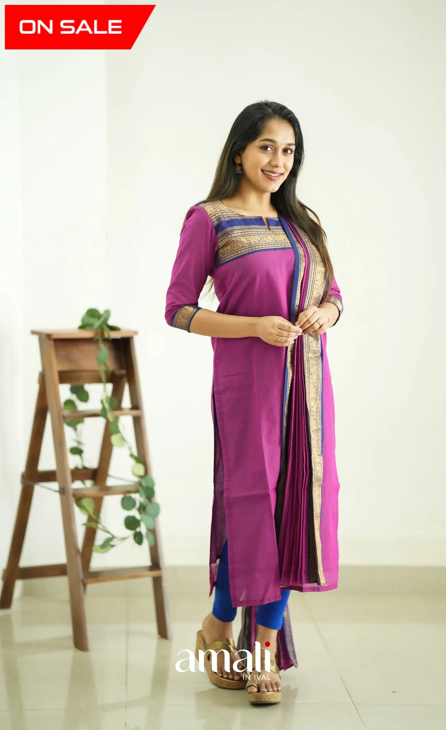 Meera Pinkish Magenta Tone And Navy Blue Shade Cotton Salwar Salwar