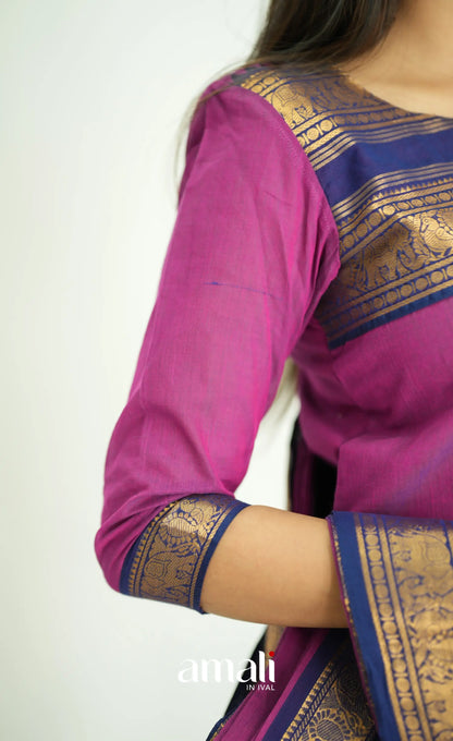 Meera Pinkish Magenta Tone And Navy Blue Shade Cotton Salwar Salwar