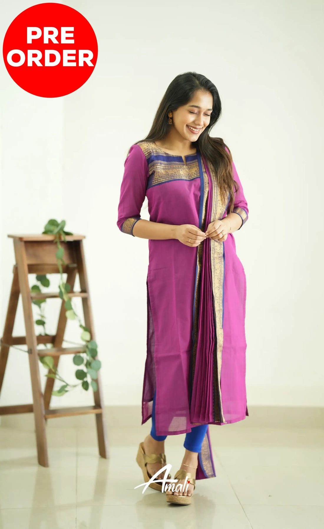 Meera Pinkish Magenta Tone And Navy Blue Shade Cotton Salwar Salwar