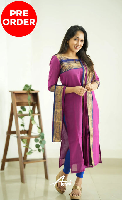 Meera Pinkish Magenta Tone And Navy Blue Shade Cotton Salwar Salwar