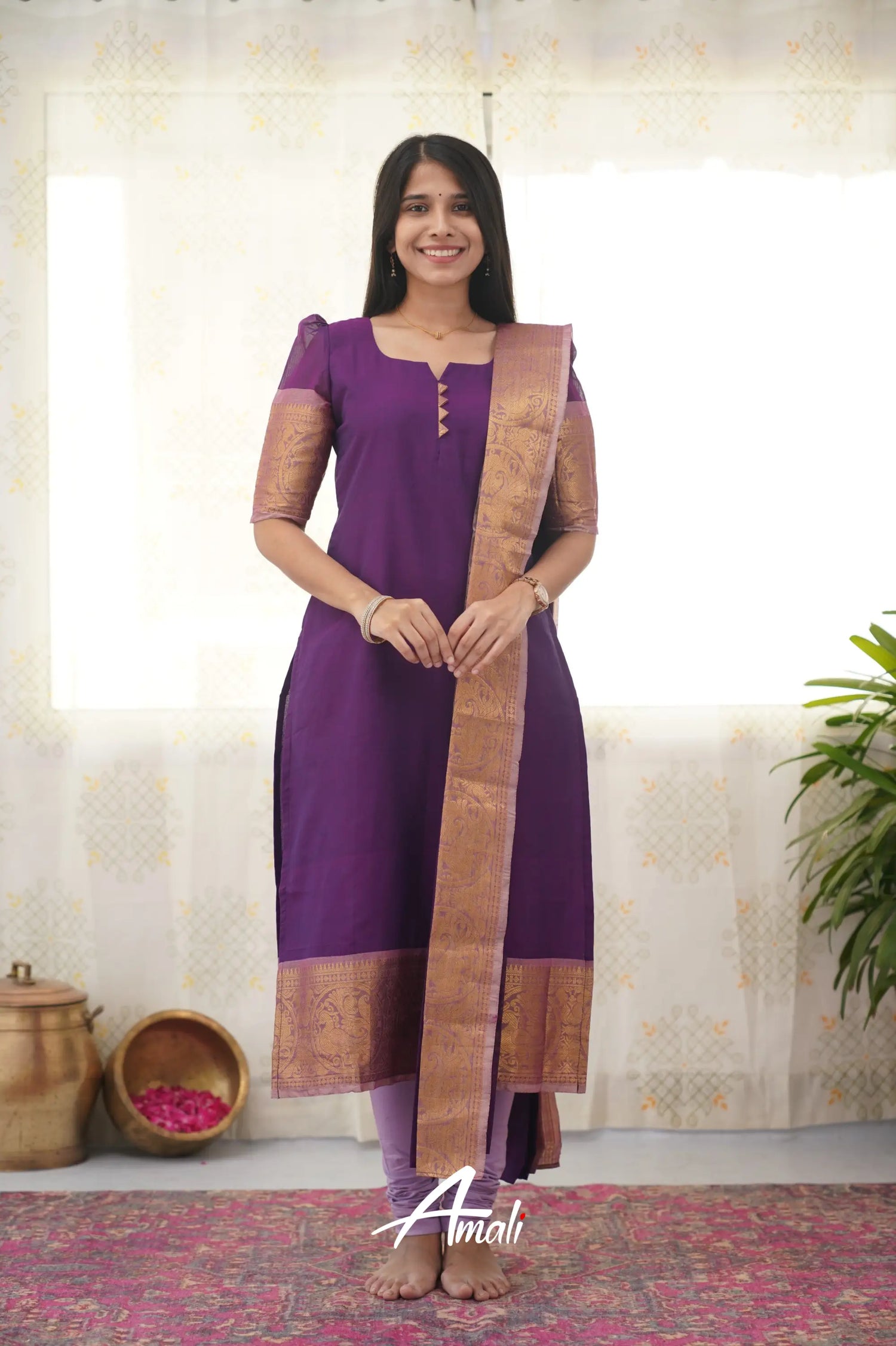 Meera Purple Shade And Mauve Tone Cotton Salwar Salwar