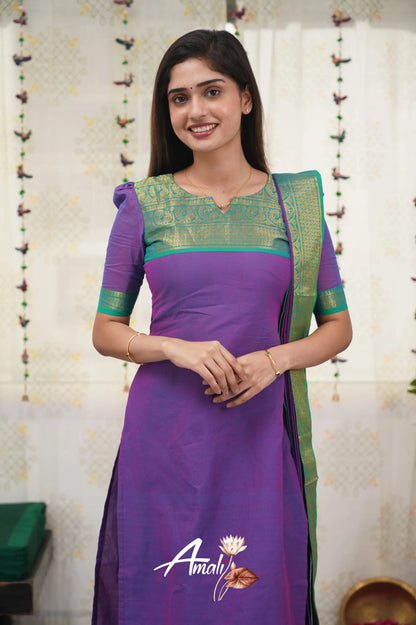 Meera Purple Shade And Teal Green Tone Cotton Salwar Salwar