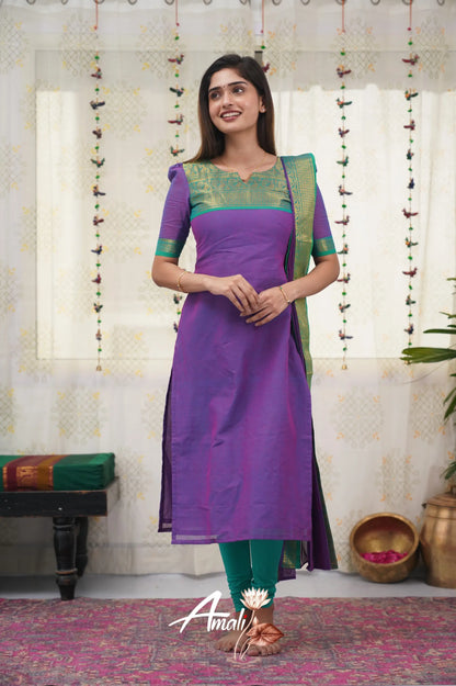 Meera Purple Shade And Teal Green Tone Cotton Salwar Salwar