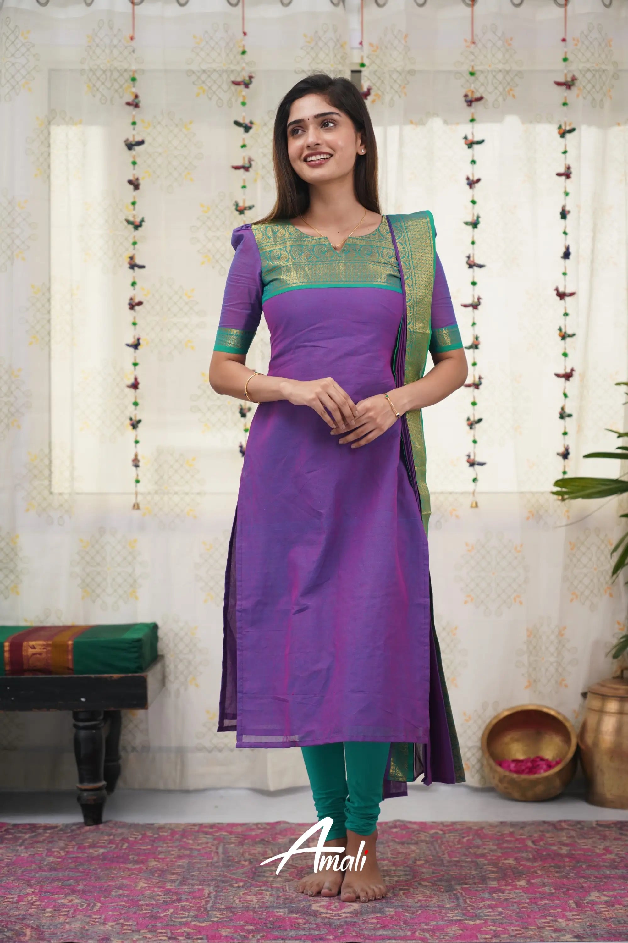 Meera Purple Shade And Teal Green Tone Cotton Salwar Salwar