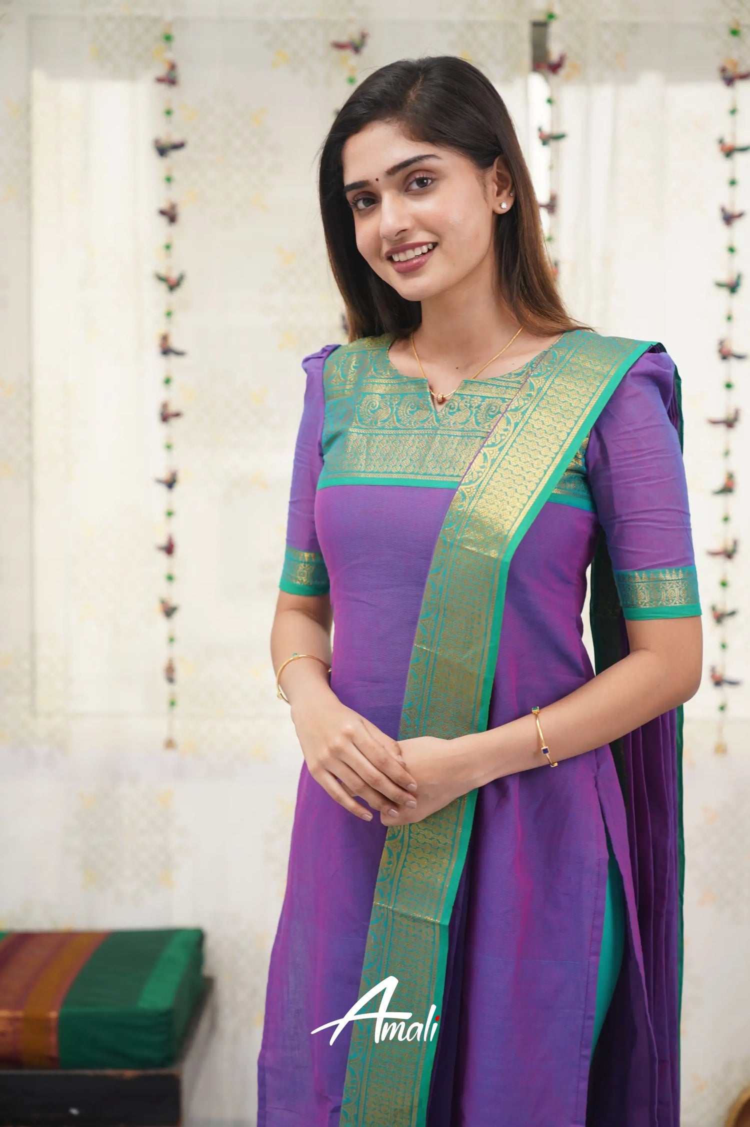 Meera Purple Shade And Teal Green Tone Cotton Salwar Salwar