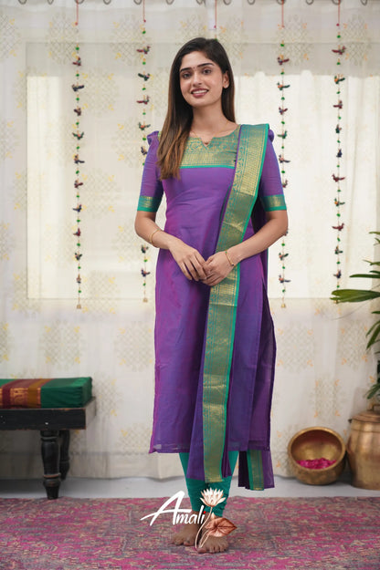 Meera Purple Shade And Teal Green Tone Cotton Salwar Salwar