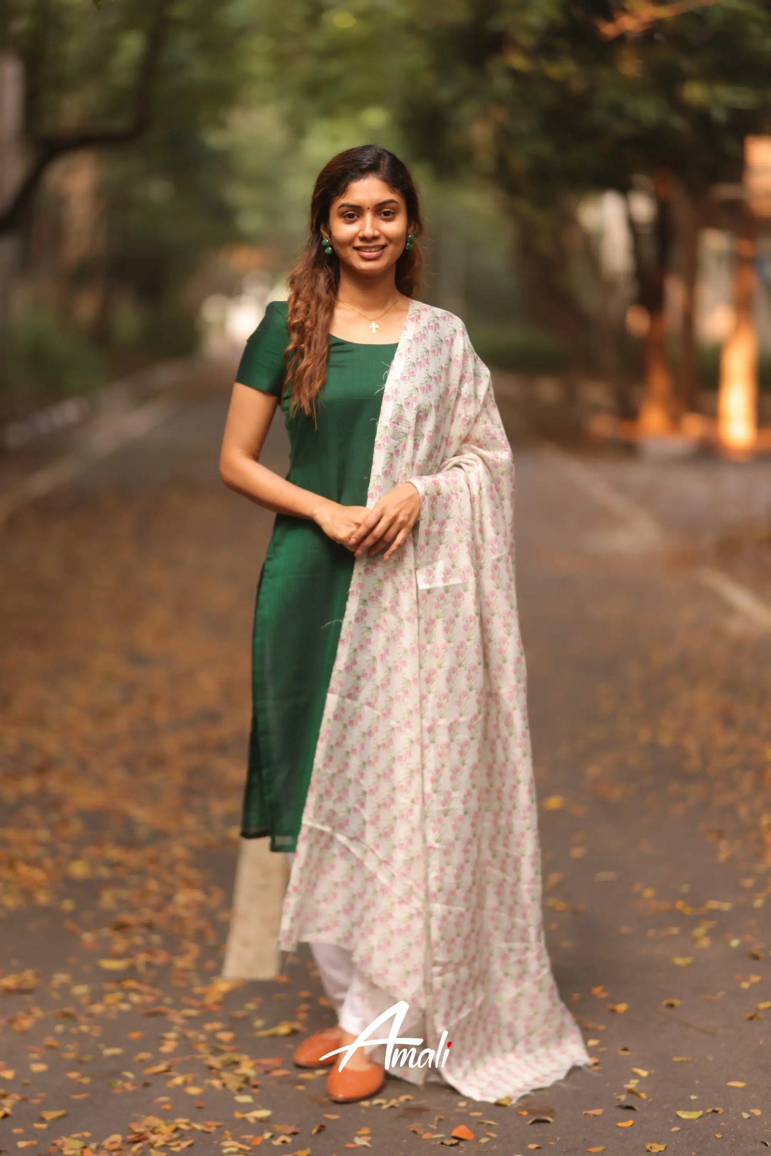 Meera Salwar - Green With Printed Kota Dupatta Salwar