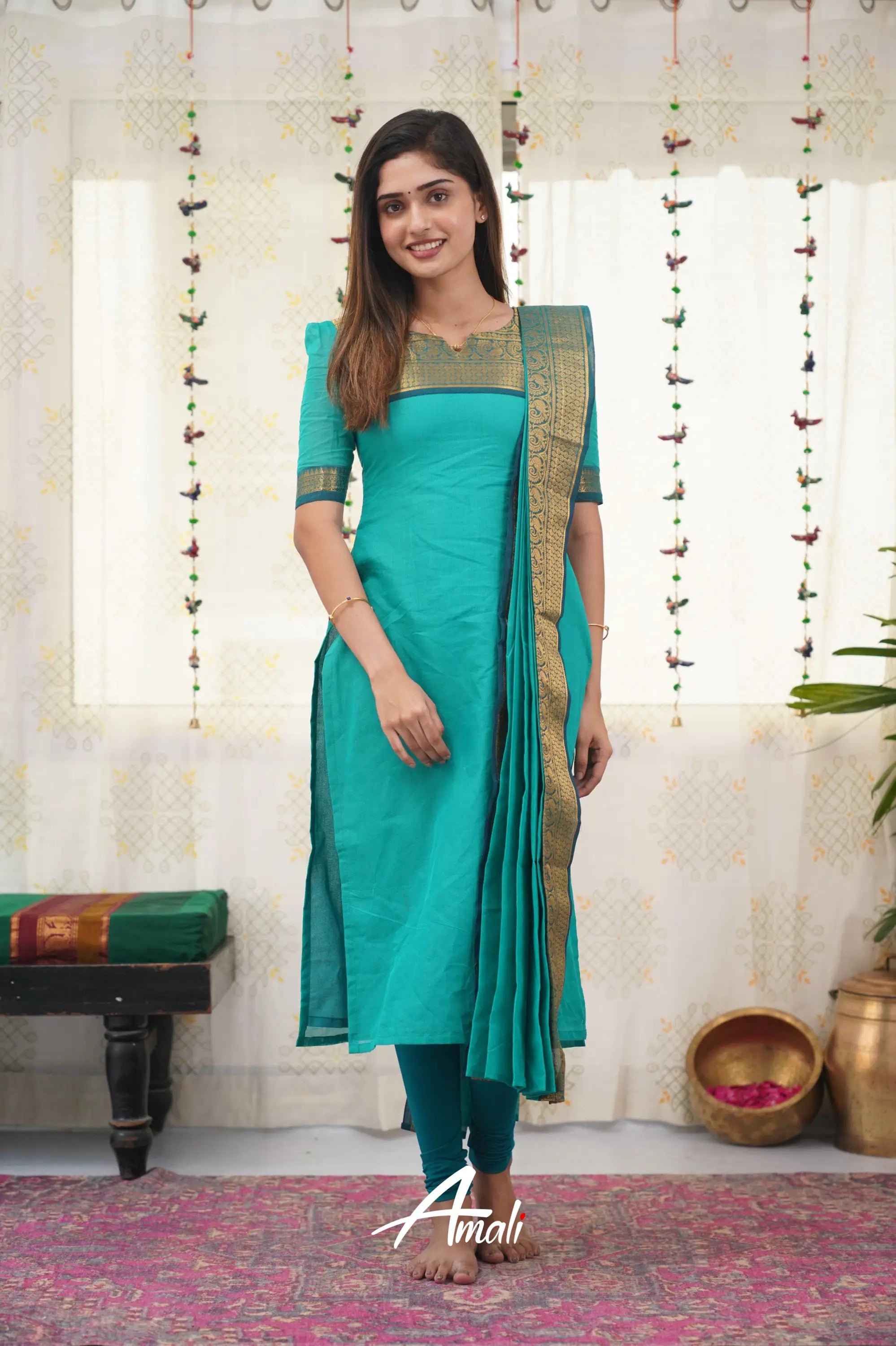 Meera Teal Blue Shade And Dark Tone Cotton Salwar Salwar