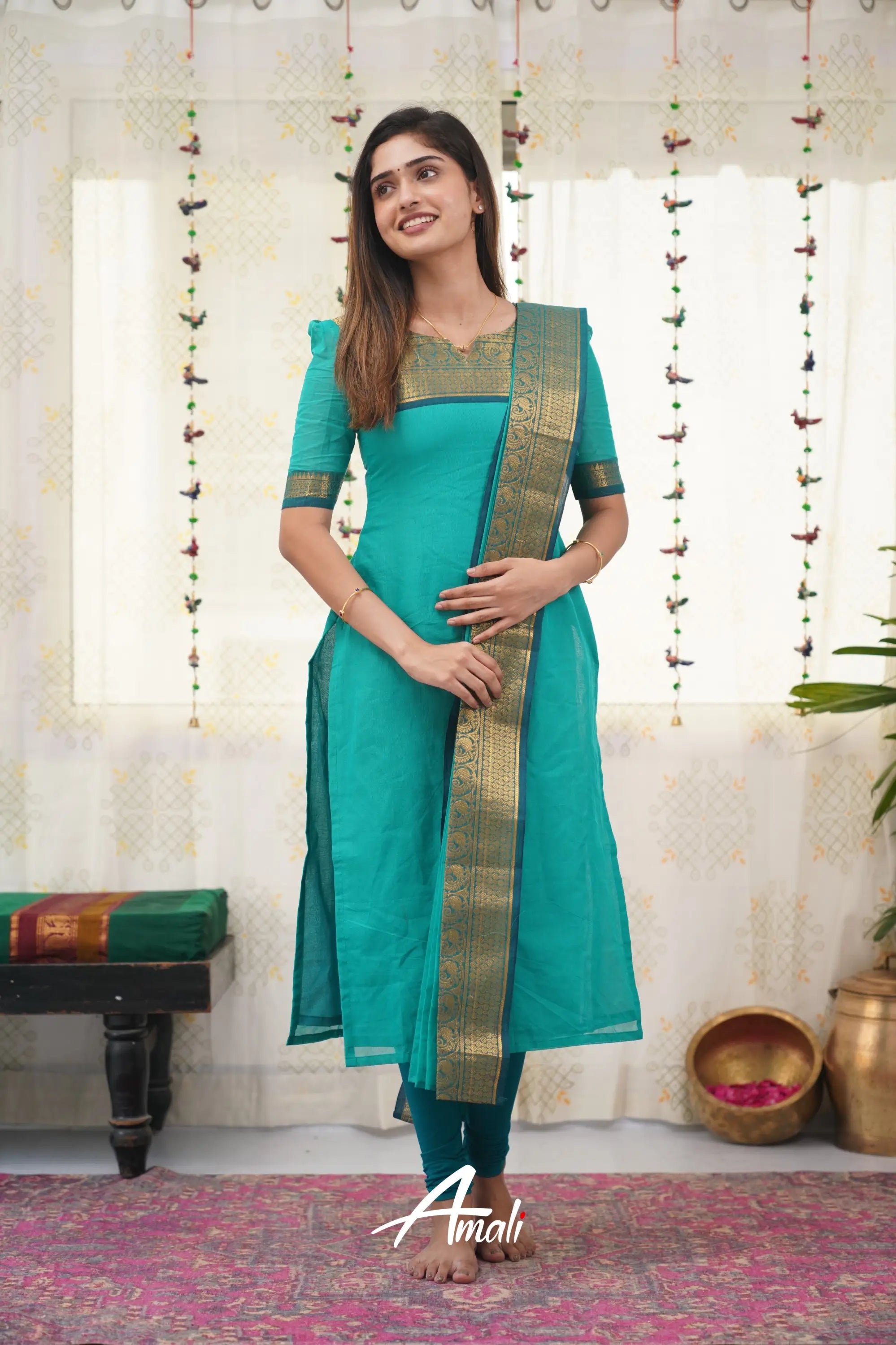 Meera Teal Blue Shade And Dark Tone Cotton Salwar Salwar