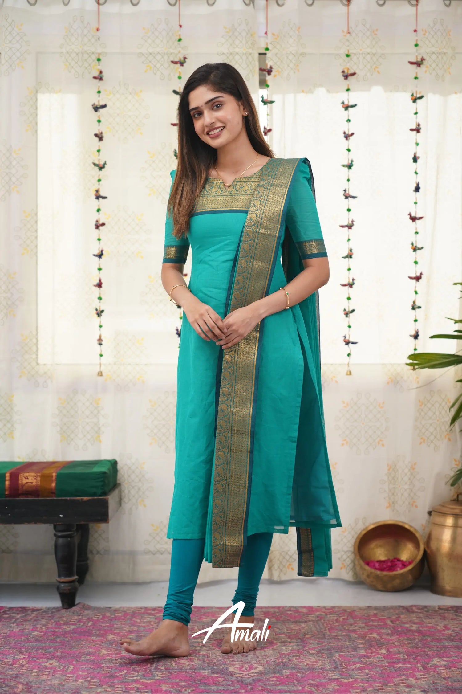 Meera Teal Blue Shade And Dark Tone Cotton Salwar Salwar