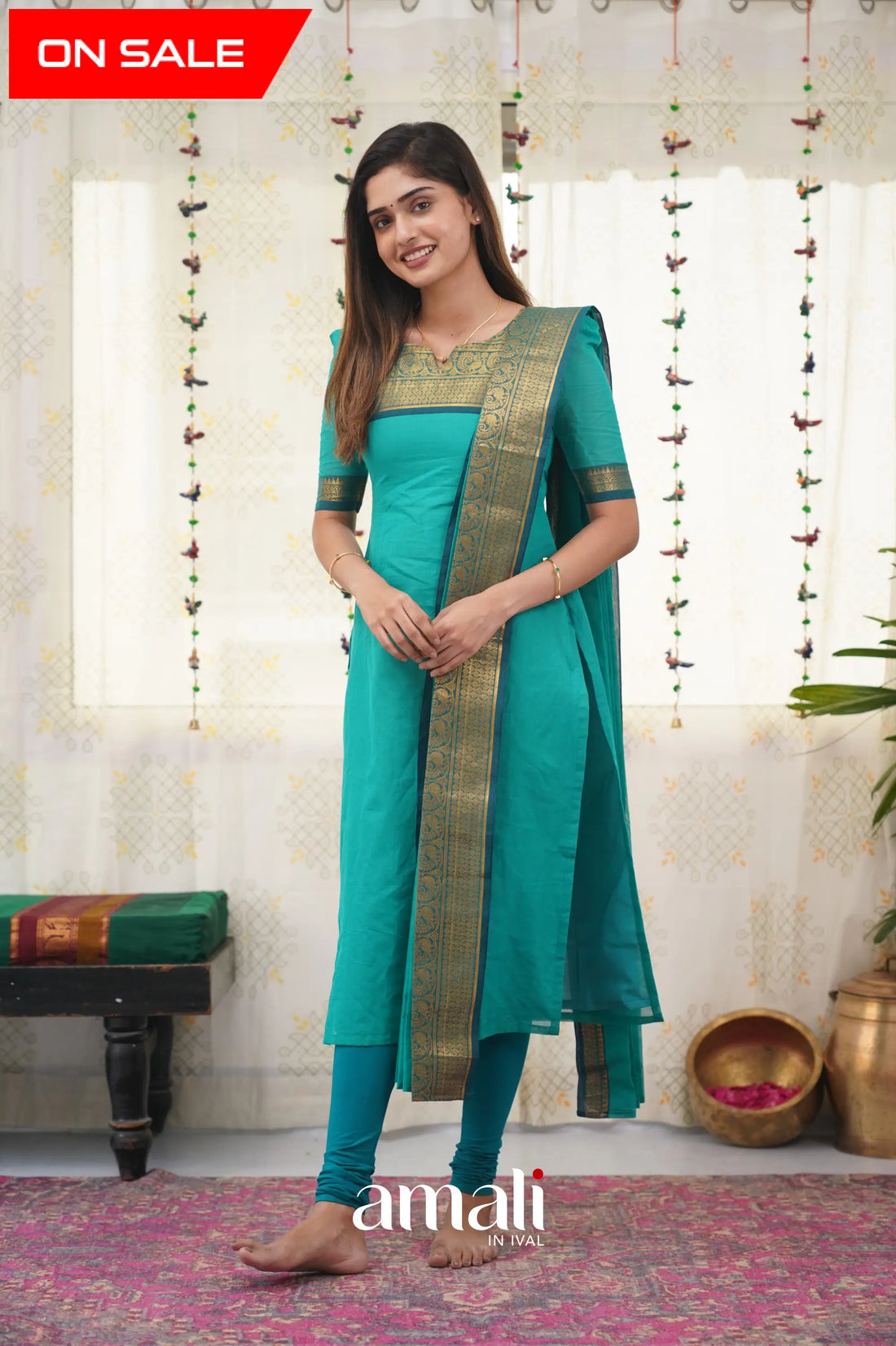 Meera Teal Blue Shade And Dark Tone Cotton Salwar Salwar