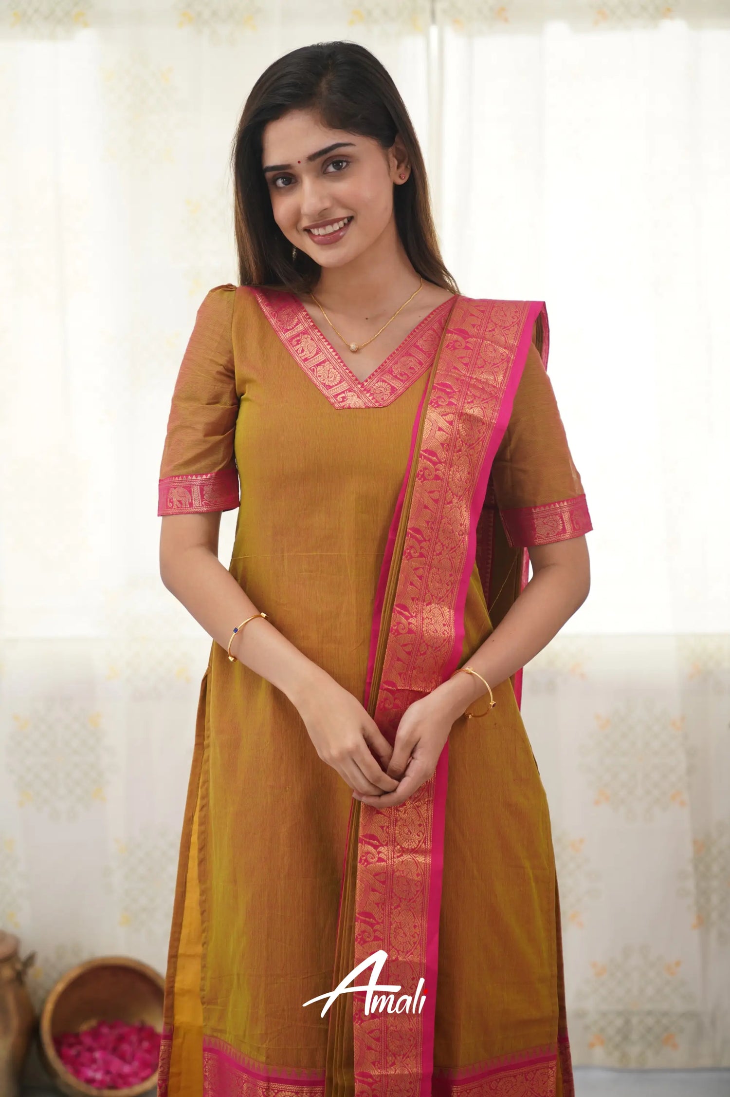 Meera Two Tone Henna Mustard Shade And Pink Tone Cotton Salwar Salwar