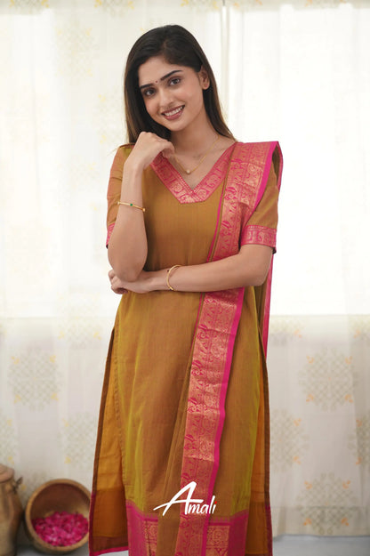 Meera Two Tone Henna Mustard Shade And Pink Tone Cotton Salwar Salwar