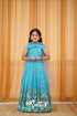 Metallic Chiffon Silk Croptop & Skirt - Sky Blue Kids-Suttis