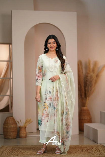 Mint Green Linen Cotton Salwar Anarkalis