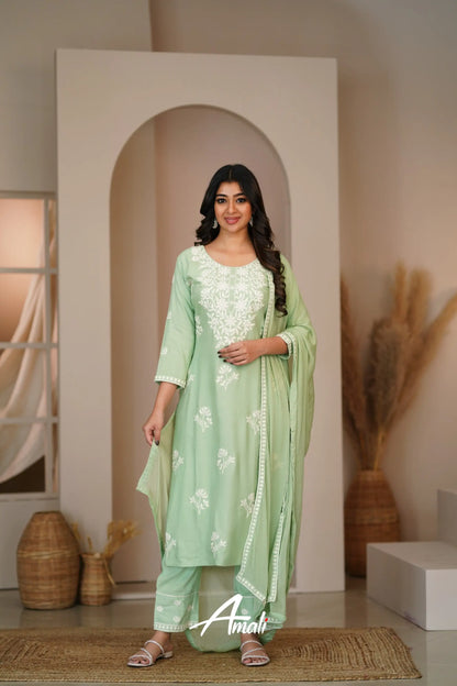 Mint Green Rayon Salwar Anarkalis