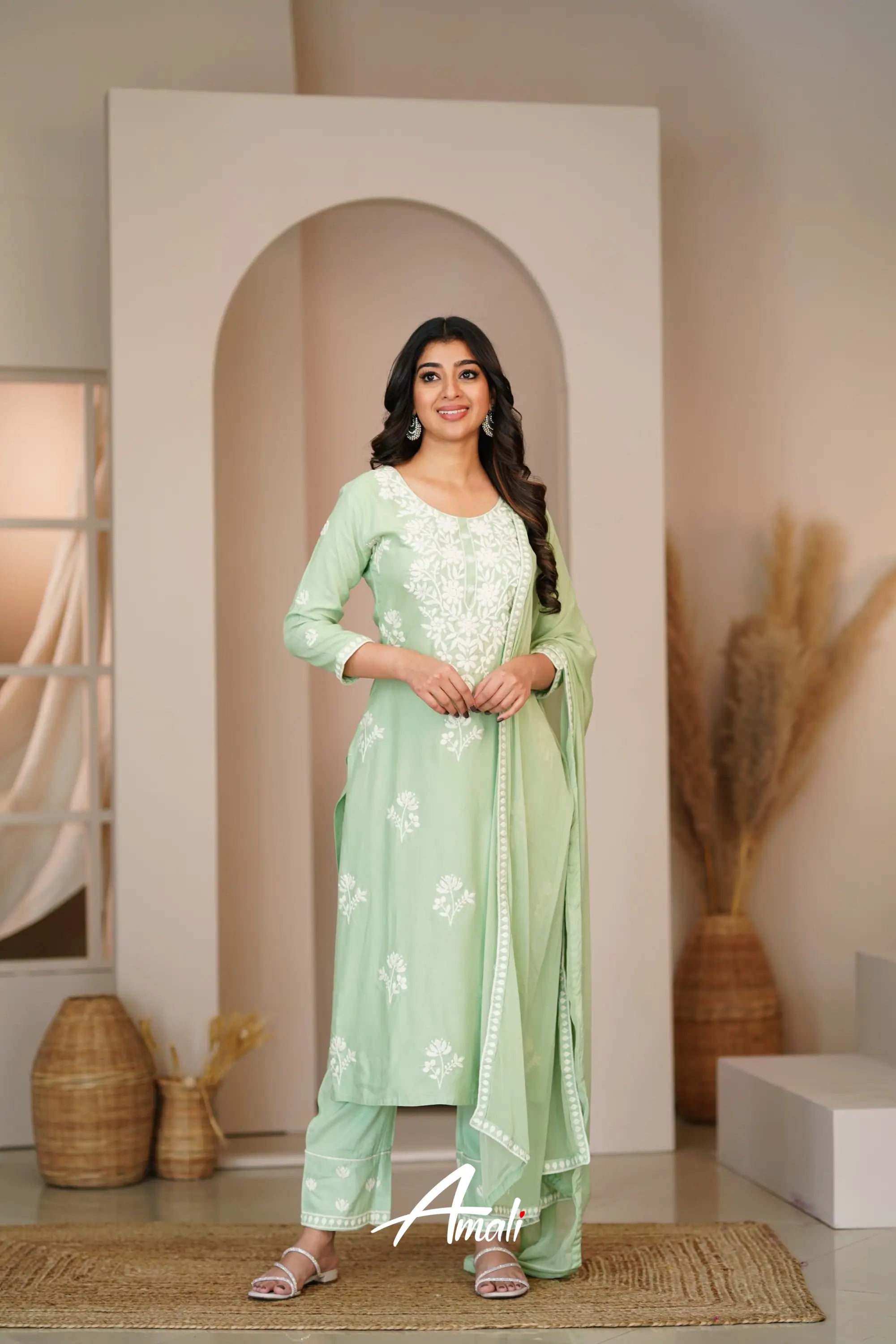 Mint Green Rayon Salwar Anarkalis