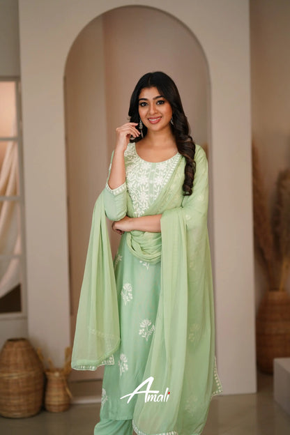 Mint Green Rayon Salwar Anarkalis