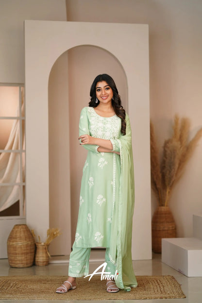 Mint Green Rayon Salwar Anarkalis