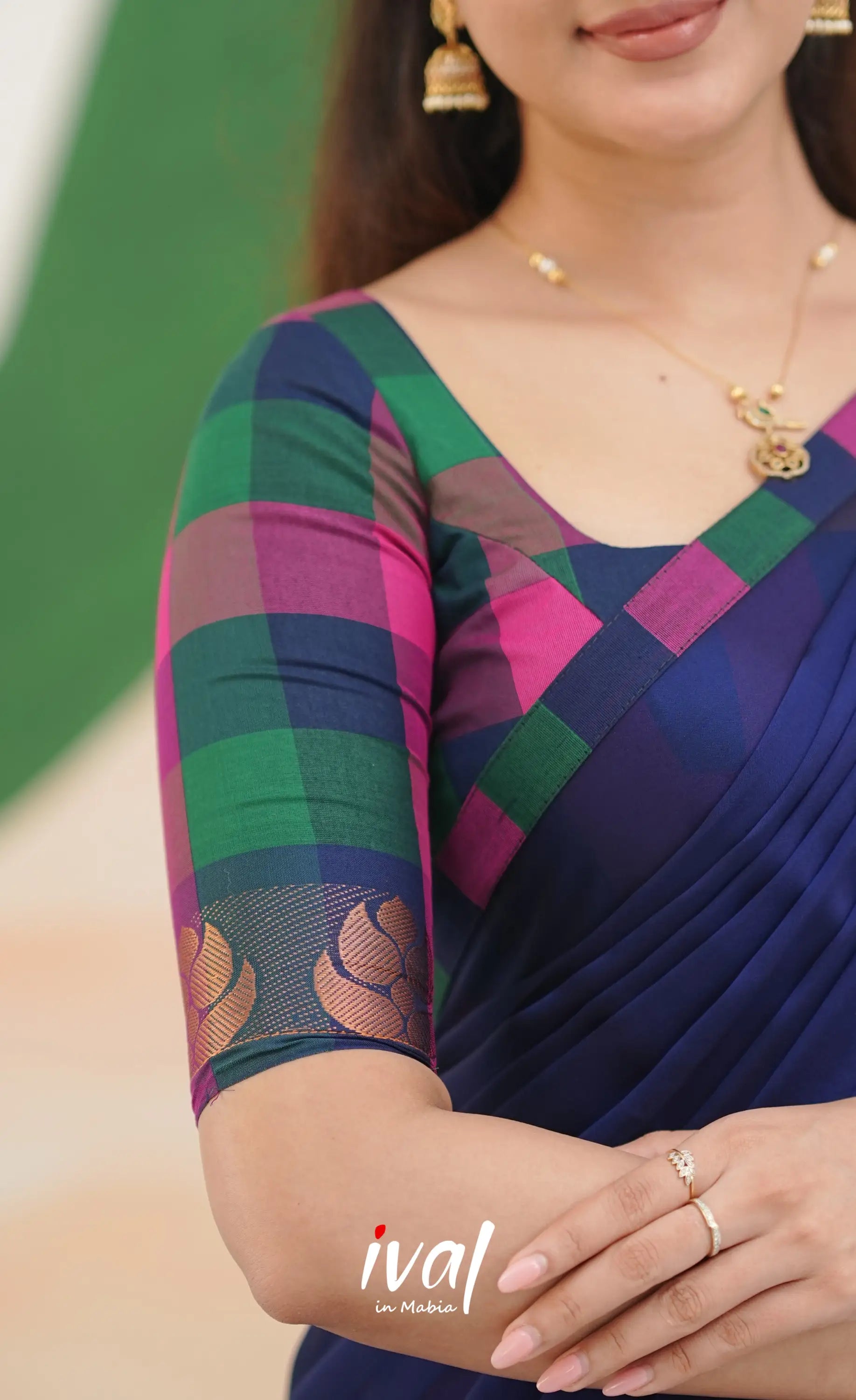 Multi-colour checks with Deep Blue Kandangi Halfsaree Half Sarees