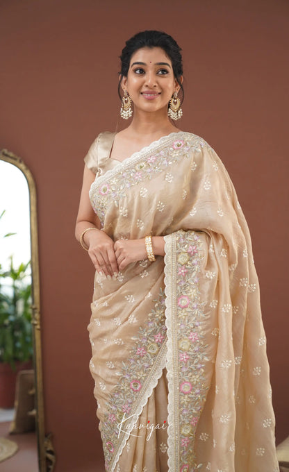 Nakshatra Crushed Tissue Saree - Beige Sarees