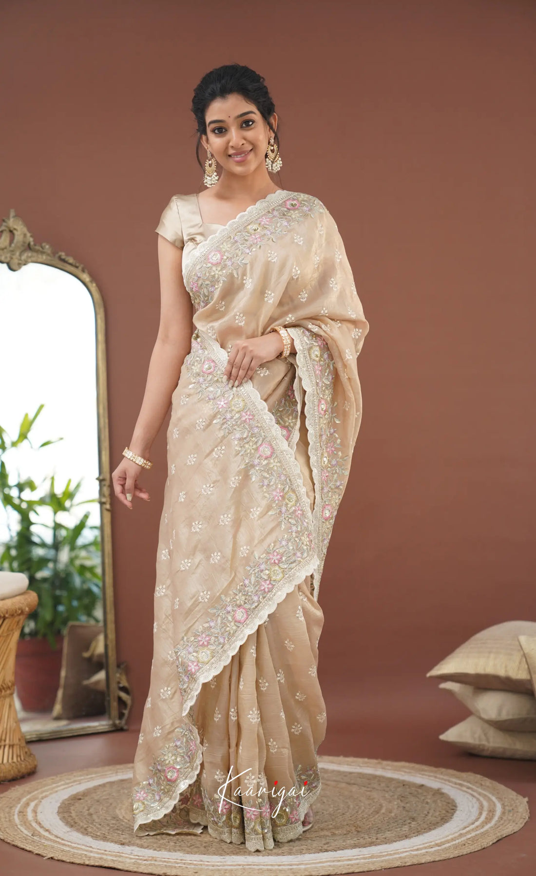 Nakshatra Crushed Tissue Saree - Beige Sarees