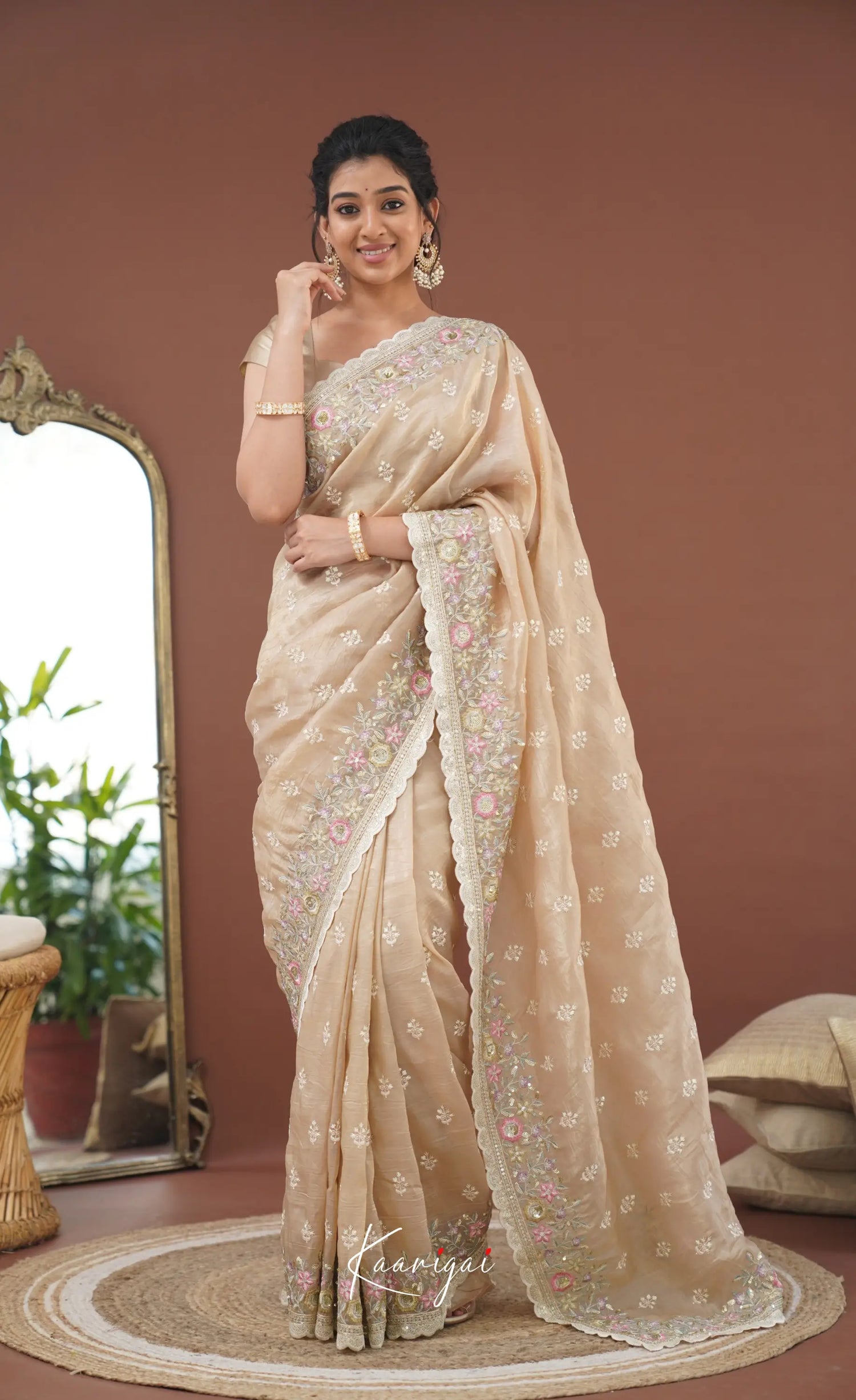 Nakshatra Crushed Tissue Saree - Beige Sarees