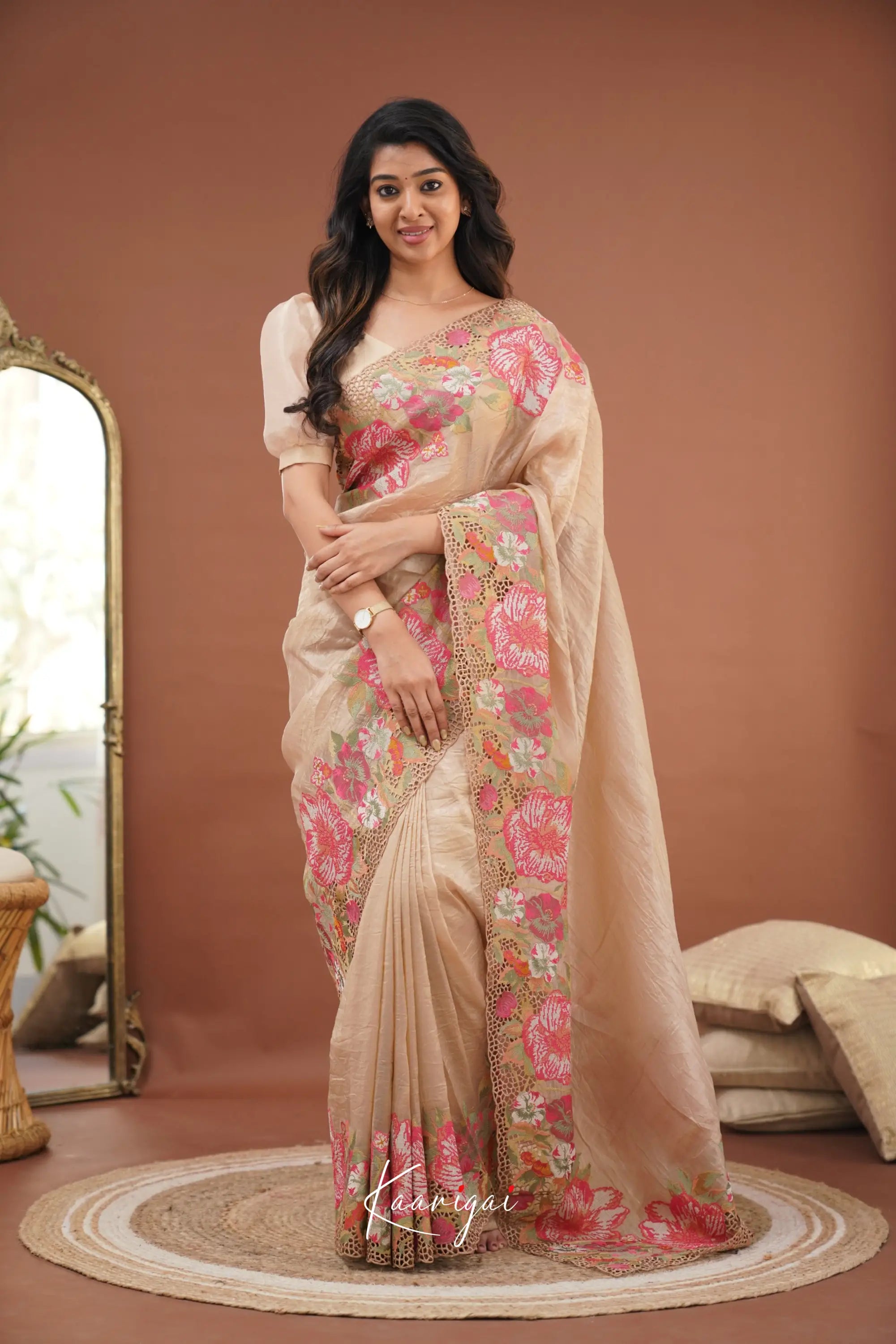 Nakshatra Crushed Tissue Saree - Beige Sarees