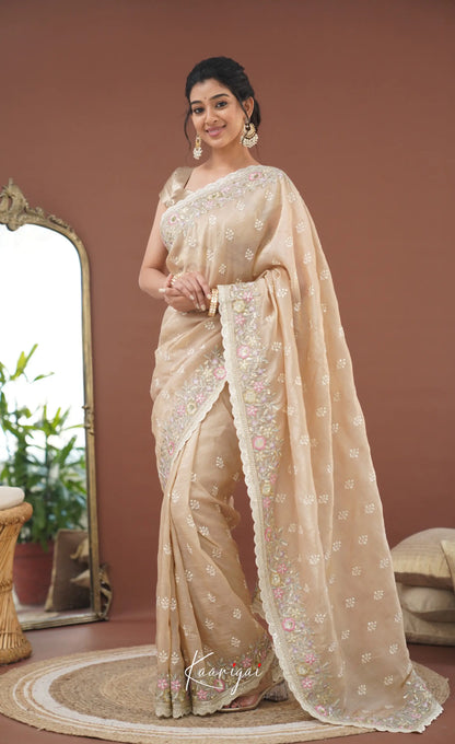 Nakshatra Crushed Tissue Saree - Beige Sarees