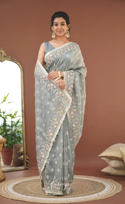 Nakshatra Crushed Tissue Saree - Grey Sarees