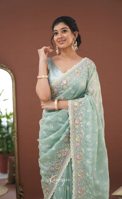 Nakshatra Crushed Tissue Saree - Pastel Teal Blue Sarees